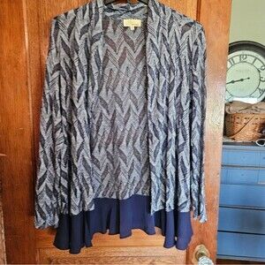 Dept222 Women’s XL Blue Pattern Lightweight Flowy Open Front Cardigan Sweater